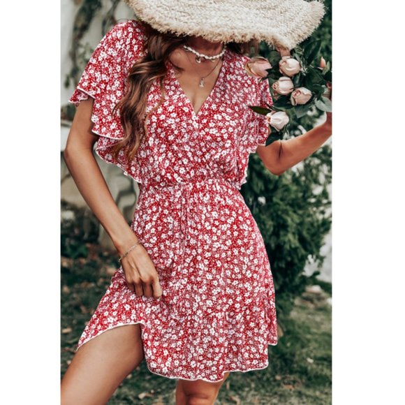 Ditsy Floral Butterfly Sleeve Dress - Picture 3 of 4